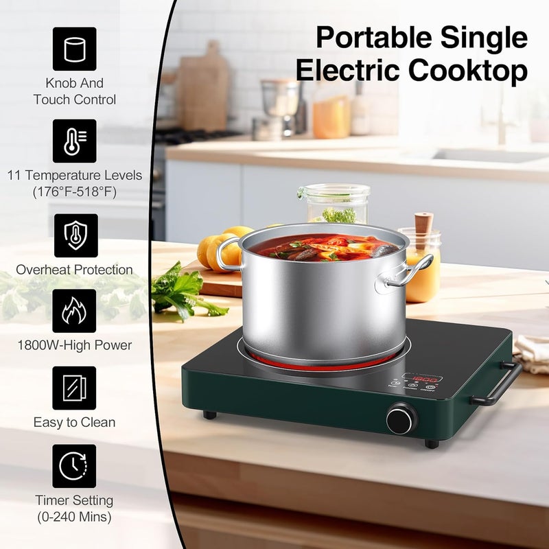 Bgk Electric Cooktop, 1800W Single Burner Induction Cooktop with 9 Power Levels, Timer and Knob Control, 110-120V - Image 3